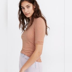 Madewell Mockneck Quarter Sleeve Orange and Pink Stripe, S